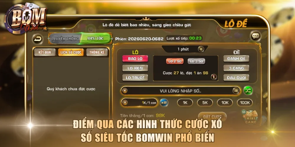 Điểm qua các hình thức cược xổ số siêu tốc Bomwin phổ biến